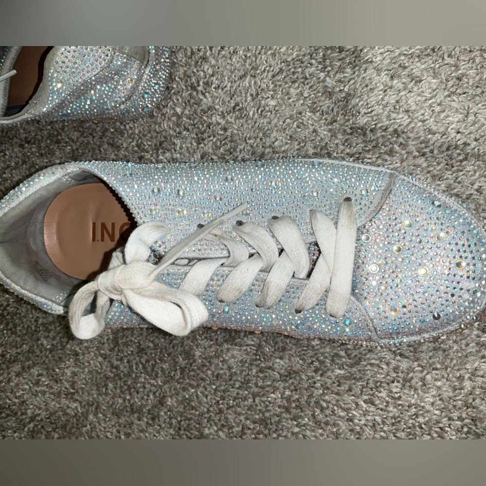 Women's Bling Rhinestone Shiny Sneakers - Silver Sz 9 - Picture 7 of 14